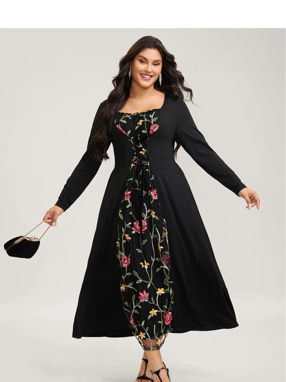 Floral Lace-Up Maxi Dress